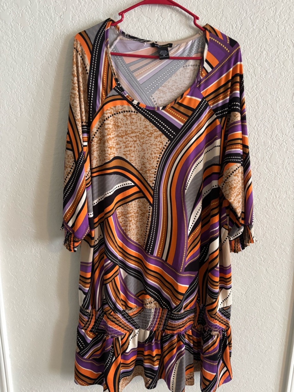 Robert Louis Abstract Wave Tunic 3X dress in Purple, Orange and Beige
